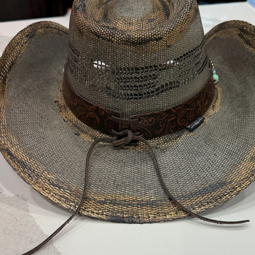 Rustic Brown Cowboy Hat with Turquoise Beads - Picture 5 of 6